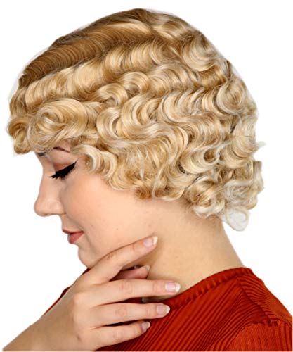 Prettyland Blond Damen Kurzhaar-Perücke mit Locken Retro Welle mit Seitenscheitel hell-blond gesträhnt C065 von prettyland