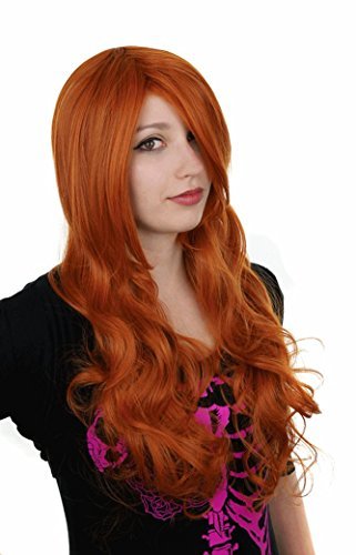 Prettyland Damen Lang-Haar Perücke Rot-Orange Kupfer-rot 70cm Gewellt Wellen Namit Cosplay Wig C716 von prettyland