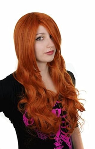 Prettyland Damen Lang-Haar Perücke Rot-Orange Kupfer-rot 70cm Gewellt Wellen Namit Cosplay Wig C716 von prettyland