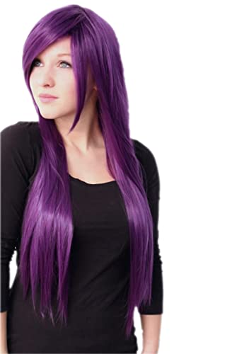 Prettyland Damen Langhaar 80cm Glatt Hitzefest Cosplay Party Perücke Wig Dunkel-lila Violett C416 von prettyland