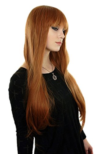 Prettyland Damen Langhaar-Perücke mit Pony Glatte Orange-Braun Wig C1109 von prettyland