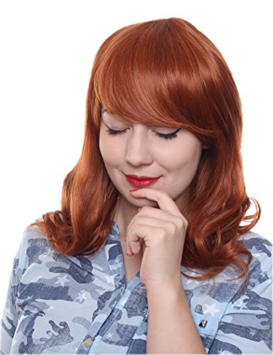 Prettyland Damen Mittellange Lockige kupfer-orange copper natürlich Perücke mit Welle Wig C1429 von prettyland