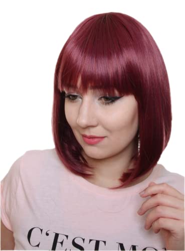 Prettyland Damen Frauen Pflaumenrot Weinrot Rot Bob Mittellange Retro Kurze Natürlich Matte Glatte Perücke dark red anime Short Wig C2436 von prettyland