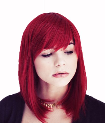 Prettyland Damen Rot Mittellange Glatte Natürlich Matte wie Echthaar hitzefeste Schulterlang Manga Cosplay Bob Perücke Red Wig C268 von prettyland