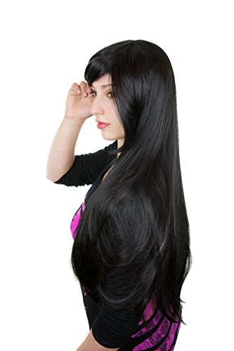 Prettyland Damen Schwarz 80cm lange Volumen Langhaar-Perücke Glatt Natürlich Dicht Cosplay Wig C332 von prettyland