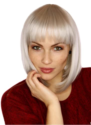 Prettyland Damen Frauen Silber-Grau Bob Mittellange 35cm Kurze Natürlich Matte Anime Glatte Silver-Grey Perücke silver Short Wig C566 von prettyland