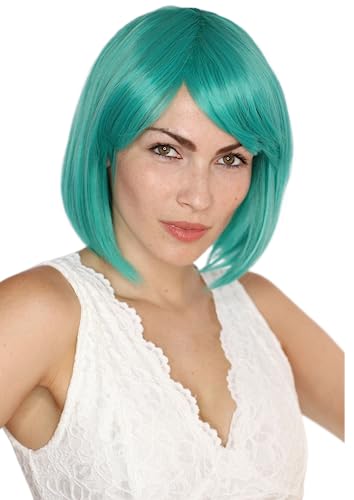 Prettyland Damen Türkis-Grün kurze kinnlange natürliche wie Echthaar kurzhaar BOB glatte Anime Perücke Turquoise short green Wig C435 von prettyland