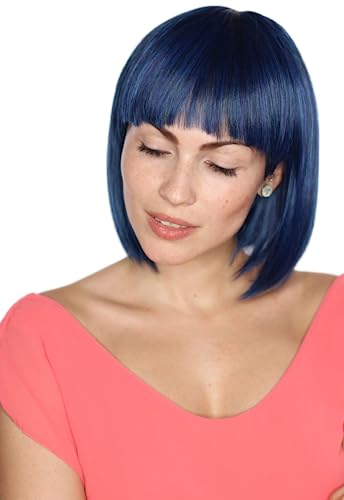 Prettyland Damen kurze natürliche wie Echthaar kurzhaar kinnlange BOB glatte Perücke blue-black short Wig Blau-Schwarz C442 von prettyland