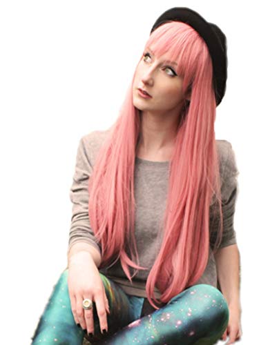 Prettyland Damen Langhaar-Perücke 75cm lang Rosa Glatt voluminös mit Pony Fasching Wig DARLING in der FRANXX C732 von prettyland