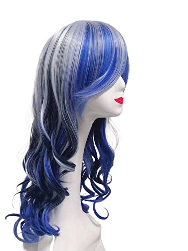 Prettyland Damen lange Perücke mehrfarbig bunt Regenbogen Welle Locken Cosplay Event Party Wig blau lila c1668 von prettyland