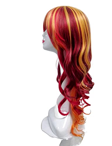 Prettyland Damen lange Perücke mehrfarbig bunt Regenbogen gewellt Locken Event Party Wig rot orange C682 von prettyland