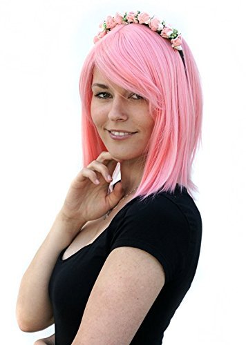 Prettyland Damen rosa pink mittellange glatte Perücke SAKURA 40cm Manga Cosplay Anime Wig C017 von prettyland