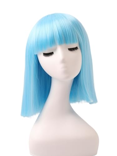 Prettyland Event Damen Bob gerade Pony Perücke Mittellange Kurze glatte hitzfeste Wig für Show Fasching Blau C702 von prettyland