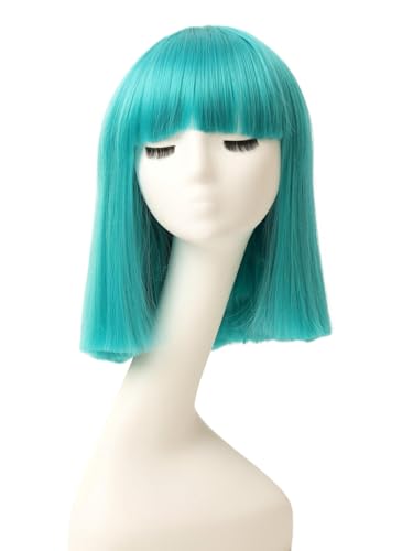 Prettyland Event Damen Bob gerade Pony Perücke Mittellange Kurze glatte hitzfeste Wig für Show Fasching Türkisblau C1805 von prettyland