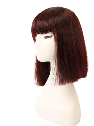 Prettyland Event Damen Bob gerade Pony Perücke Mittellange Kurze glatte hitzfeste Wig für Show Fasching dunkel-rot C915 von prettyland