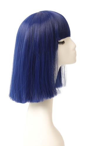 Prettyland Event Damen Bob gerade Pony Perücke Mittellange Kurze glatte hitzfeste Wig für Show Fasching dunkelblau C782 von prettyland
