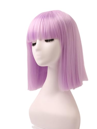 Prettyland Event Damen Bob gerade Pony Perücke Mittellange Kurze glatte hitzfeste Wig für Show Fasching hell-Violett C726 von prettyland