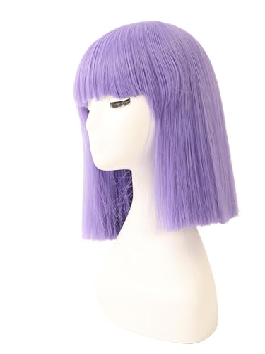 Prettyland Event Damen Bob gerade Pony Perücke Mittellange Kurze glatte hitzfeste Wig für Show Fasching hell-lila C892 von prettyland