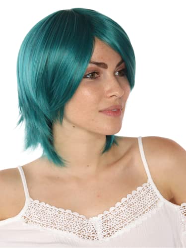 Prettyland Grün Damen Herren Mittellange Kurzhaar glatte Perücke Gestuft Ribbons Almark The Gundam wig C1491 von prettyland