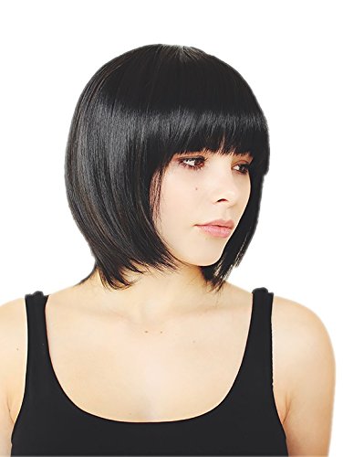 Prettyland Damen Schwarz Kurz-Haar Bob mia wallace kleopatra Glatte Kurze Retro Perücke black short Wig C577 von prettyland