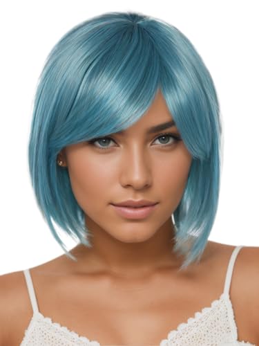 Prettyland Damen Türkis-blau blau Kurze Manga Anime Cosplay Perücke Bob Glatte Alltag short Bulma Dragon Ball blue short Wig C1453 von prettyland