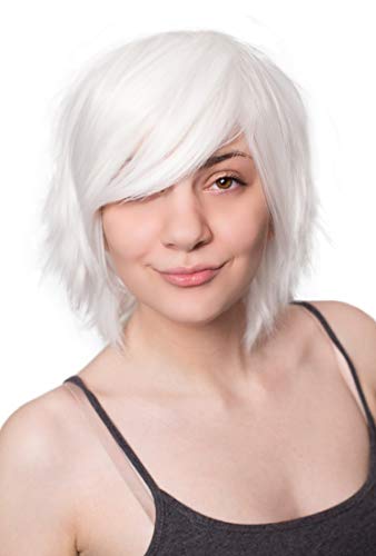 Prettyland Weiß Cosplay Damen Herren Kurze Perücke Gestuft Kurzhaar Mittellange Glatt Wig Schneeweiß weiß C162 von prettyland