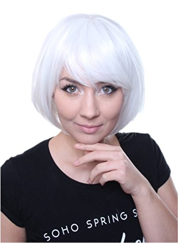 Prettyland Damen Weiß Kurz-haar Bob Pony Glatte kurze Manga Anime Cosplay Frau Perücke white short Wig C538 von prettyland