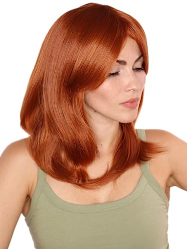 Prettyland orange Kupfer-Rot Mittellange Gestuft Glatte Pony Perücke Captain America black widow C404 von prettyland