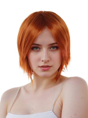 Prettyland orange-rot Kupfer-Rot mit dunkel Ansatz Schulterlang Stufe Pony Fransig Glatte mittellange Damen Herren Perücke Wig C622 von prettyland