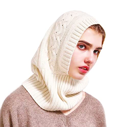 Prettystern Damen Kaschmir Kapuzen-Schal Loop Winter Mützen-Schal in einem warm Cashmere Balaklava Schlauch-Schal Zoft-Muster Creme cremeweiß von Prettystern