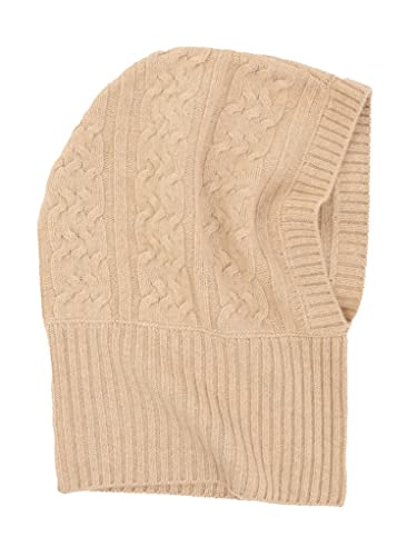 Prettystern 100% Kaschmir-Wolle Damen Kapuzen-Schal Loop Strick Mützen-Schal Cashmere Balaklava Schlauch-Schal Zopf Beige von Prettystern