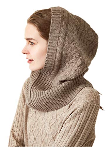 Prettystern 100% Kaschmir-Wolle Damen Kapuzen-Schal Sturmmütze Mützen-Schal Cashmere Balaklava Schlauch-Schal Zoft-Muster Braun von Prettystern
