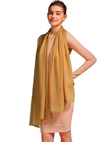 Prettystern Damen XXL Seidenschal Seidentuch einfarbig Seide festlich Stola für Abendkleid Unifarbe Sarong Pareo Schultertuch A16 golden braun von Prettystern