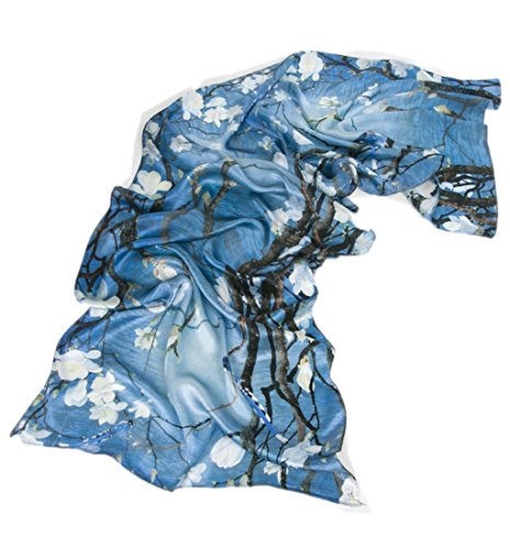 Prettystern 180cm XL Damen-Schal Satin Seide Abendmode Stola Seidenschal - Vögel Magnolie Blau Z02 von Prettystern