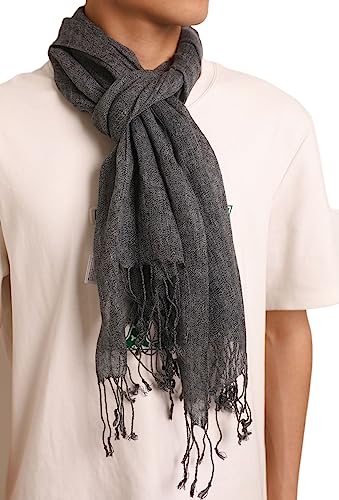 Prettystern Herren Leinen-Schal mit Fransen unisex leichter Sommer-Schal aus 100% Leinen in melierter Uni-Farben, lässiger Look- Dunkelgrau T36 von Prettystern