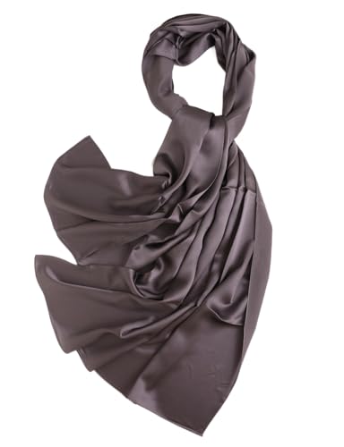 Prettystern Damen Seidenschal Herren festlich Stola Crepe Satin Seide uni-farbe Schultertuch für Abendkleider dunkel-grau von Prettystern