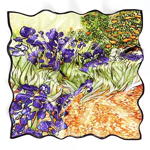 Prettystern Damen Seidenhalstuch Bandana Nicktuch aus 100% Seide Malerei Kunst-Motiv van Gogh Schwertlilien Iris grün P222 von Prettystern