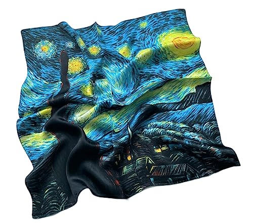 Prettystern Damen Seidenhalstuch Bandana Nicktuch aus 100% Seide Malerei Kunst-Motiv van Gogh Sternennacht P284 von Prettystern