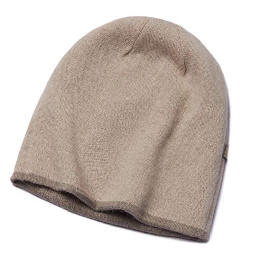 Prettystern Wendemütze Für Herren Frauen Beanie Mütze 100% Kaschmir-Wolle 2-farbig 2-lagig Taupe-braun beige von Prettystern