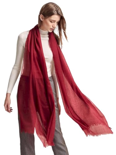 Prettystern Damen 100% Kaschmir-Stola leicht Ring Pashmina-Schal festlich Kaschmir Scarf XL feine Cashmere weinrot von Prettystern