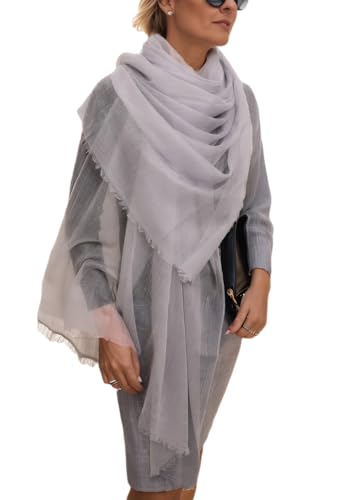Prettystern Damen 100% Kaschmir-Stola leicht Ring Pashmina-Schal Abendkleid Schulter-Tuch XL fein drün Cashmere silber von Prettystern