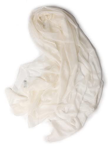 Prettystern Damen 100% Kaschmir-Stola leicht Ring Pashmina-Schal Abendkleid Schulter-Tuch XL fein drün Cashmere Creme-weiß von Prettystern
