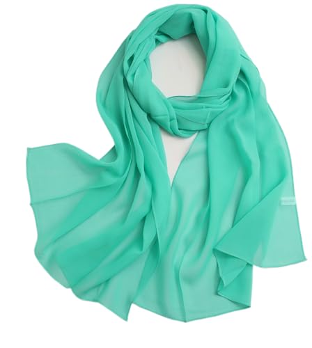 Prettystern Damen Herren uni-Farbe elegant Seidenschal Seidentuch Georgette Seide festliche Stola für Abendkleider Ball Türkisgrün meer-grün von Prettystern