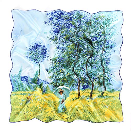 Prettystern Damen 90cm 100% Seide Umschalgtuch Schultertuch Kunstdruck bunt Claude Monet Felder im Frühling P1815 von Prettystern