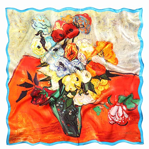 Prettystern Damen Seiden-halstuch Bandana Seidentuch Nickituch Kunst-Motiv Kunstdrucke van Gogh Rosen und Anemone P552 von Prettystern