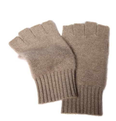 Prettystern Damen 100% Kaschmir-Wolle Halbfinger kurzfinger-handschuhe Fingerlose -Handschuhe Handstulpen Cashmere Braun von Prettystern