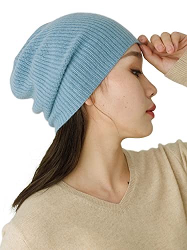 Prettystern Damen Herren 100% Kaschmir-Wolle Casual lässig Beanie Strick-Mütze blau von Prettystern