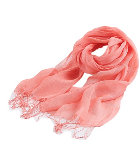 Prettystern Damen Herren Leinen-schal Frühling Sommer-Schal mit langer Fransen - T14 Wassermelone Rot von Prettystern