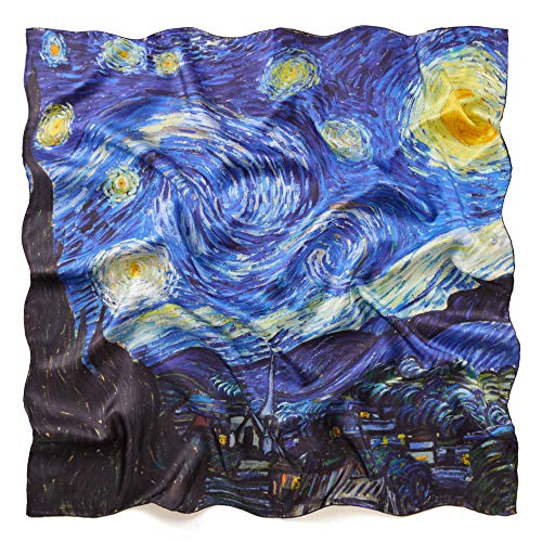 Prettystern Damen Seiden-Twill bunt Seide Umschlag-Tuch Kunstdruck 90cm van Gogh sternennacht P601 von Prettystern