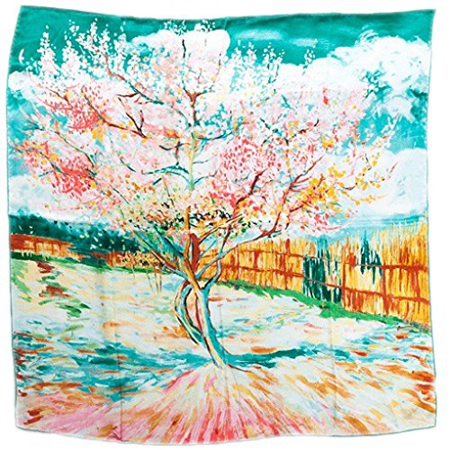Prettystern Damen Seidentuch 90cm Gemälde Printing Schultertuch Halstuch - Van Gogh - Peach in Blossom (türkis Grün) P586 von Prettystern